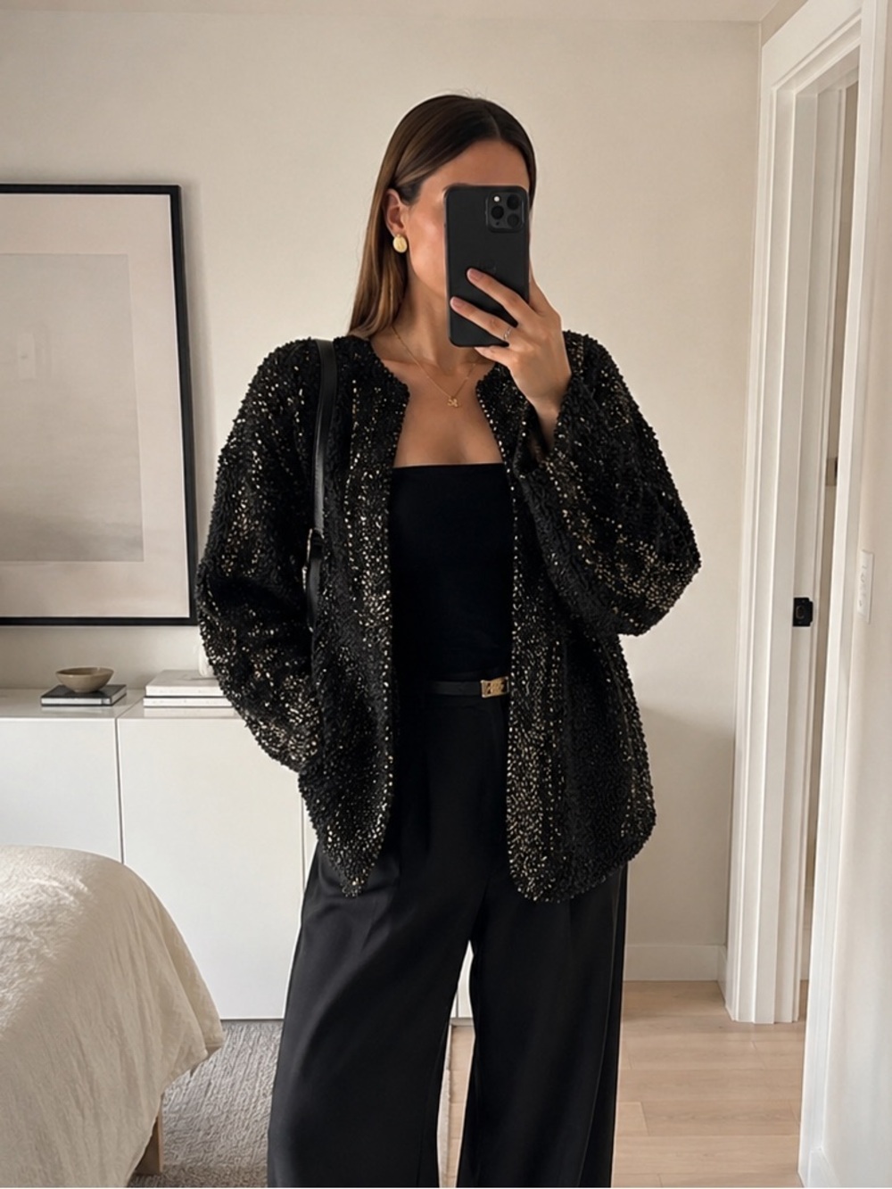 H&M Black Bouclé Sequin Jacket / cardigan – Size 4 (EUR 34) – Brand New, No Tags